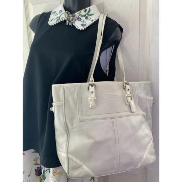 COACH XL White Leather Shopping Tote Bag - Picture 4 of 8